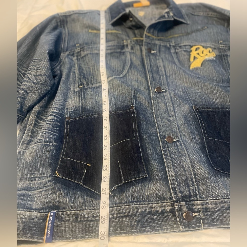Roca Wear 2XL Y2K Streetwear Distressed Blue Jean Jacket - Picture 10 of 14